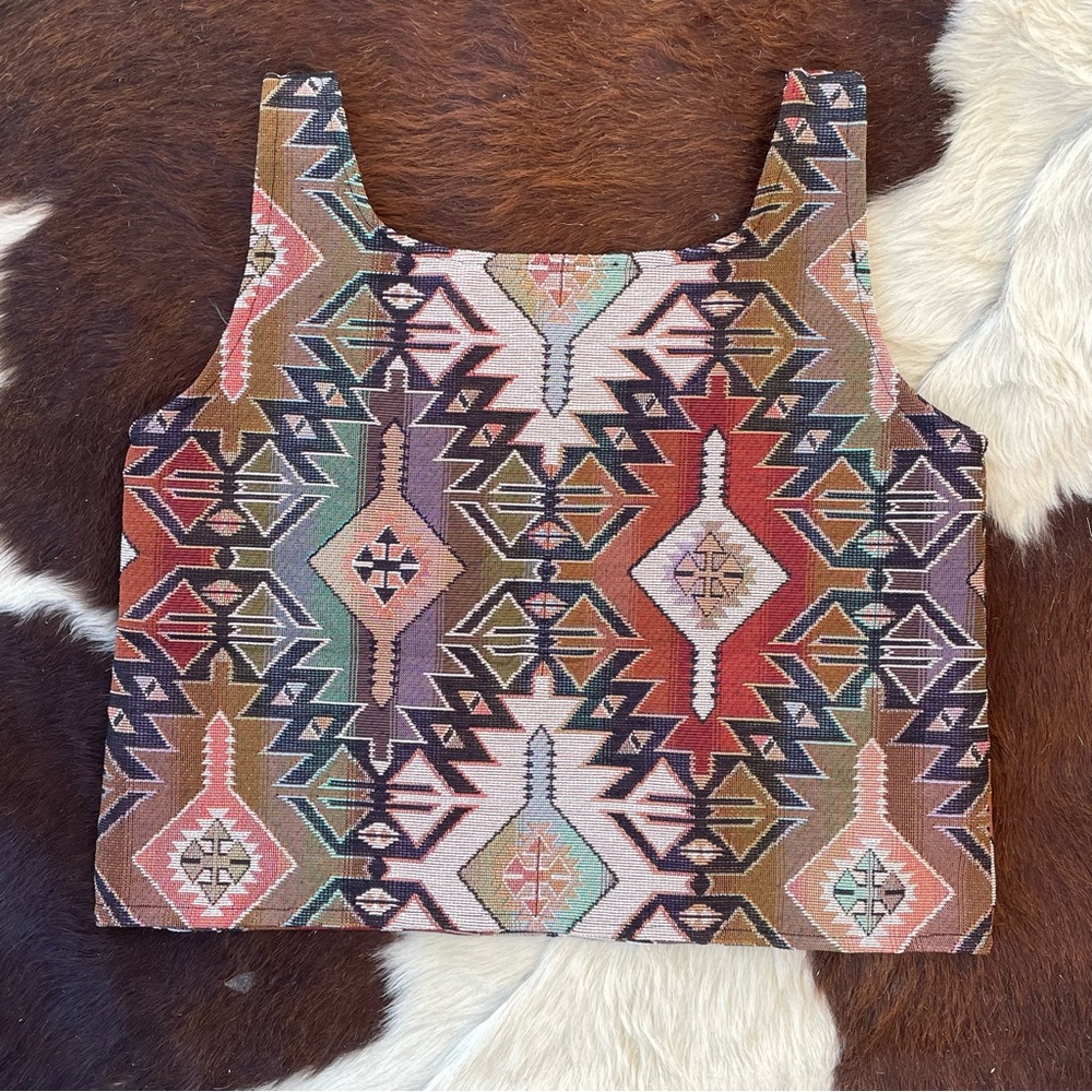 Handmade vintage fabric southwestern print tapestry top - Picture 2 of 4